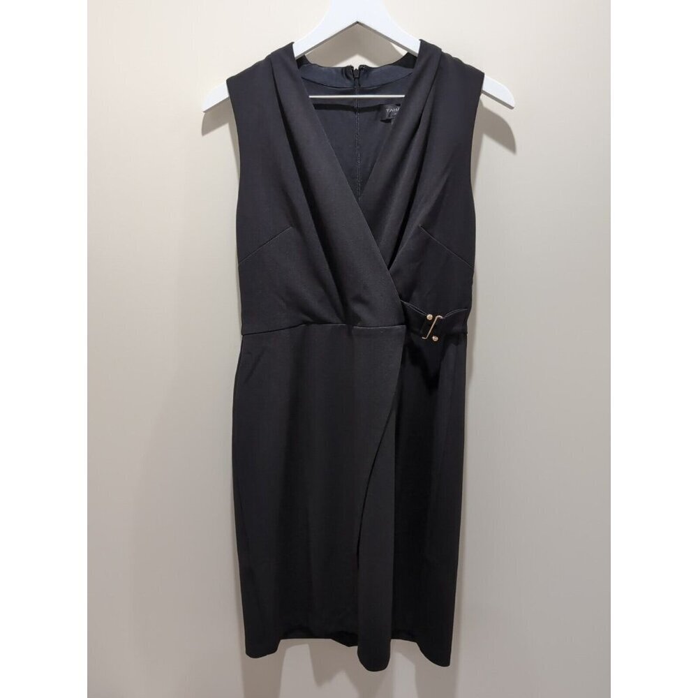 TAHARI ASL Faux Wrap Sheath‎ Dress Black Size 8 Sleeveless V Neck NWT